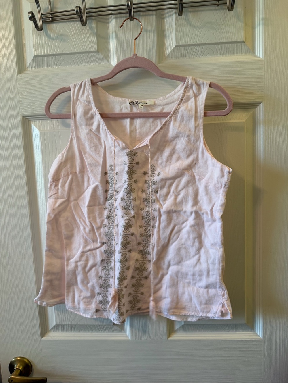 Light Pink Embroidered V-Neck Cotton Camisole